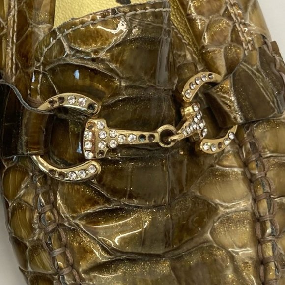 Beverly Feldman Gold Riding Bit Rhinestone Loafers (36.5) - Picture 12 of 12